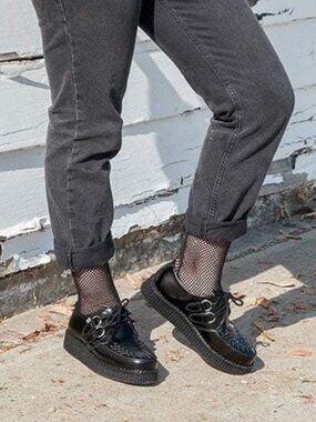 T.U.K Women's Black Leather Viva Low Creeper